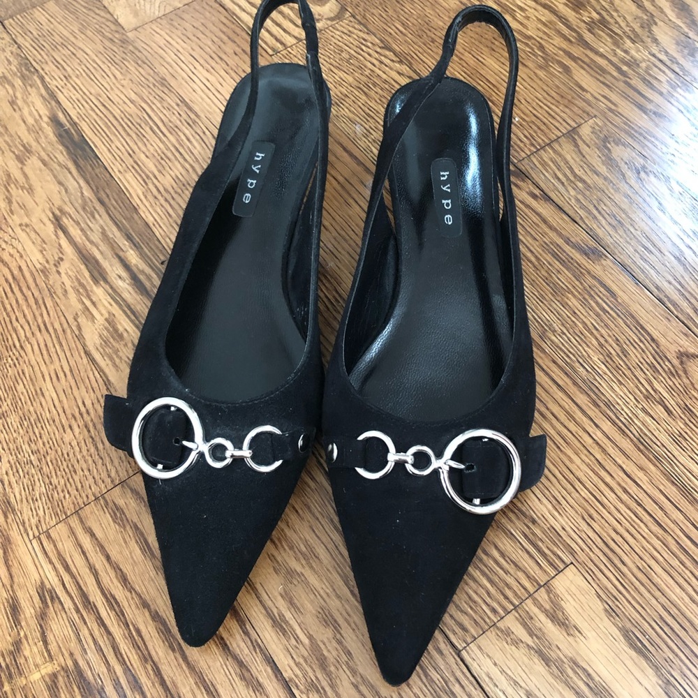 Hype slingback black suede with silver ornament decoration